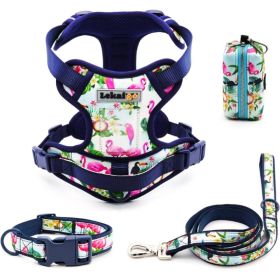 Dog Harness Collar 5ft Leash Poop Bag Holder Set, Reflective Adjustable No-Pull Dog Vest Harness With Safety Lock Easy Control Handle, For Small (Option: Navy)